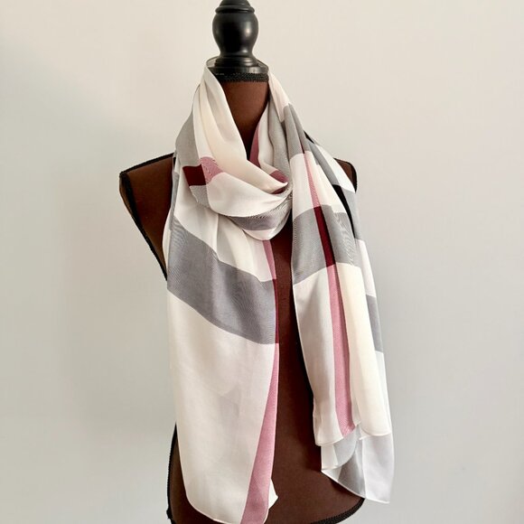 Burberry Check Print Ivory Silk Satin Scarf - Picture 13 of 16
